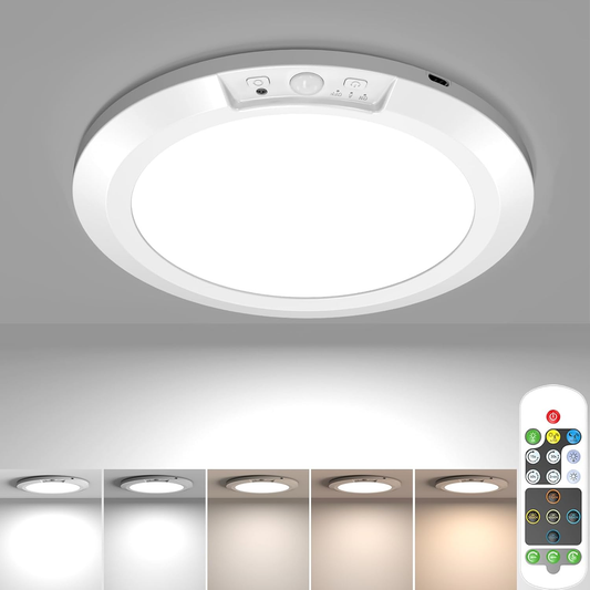Rechargeable motion-sensor ceiling light with remote
