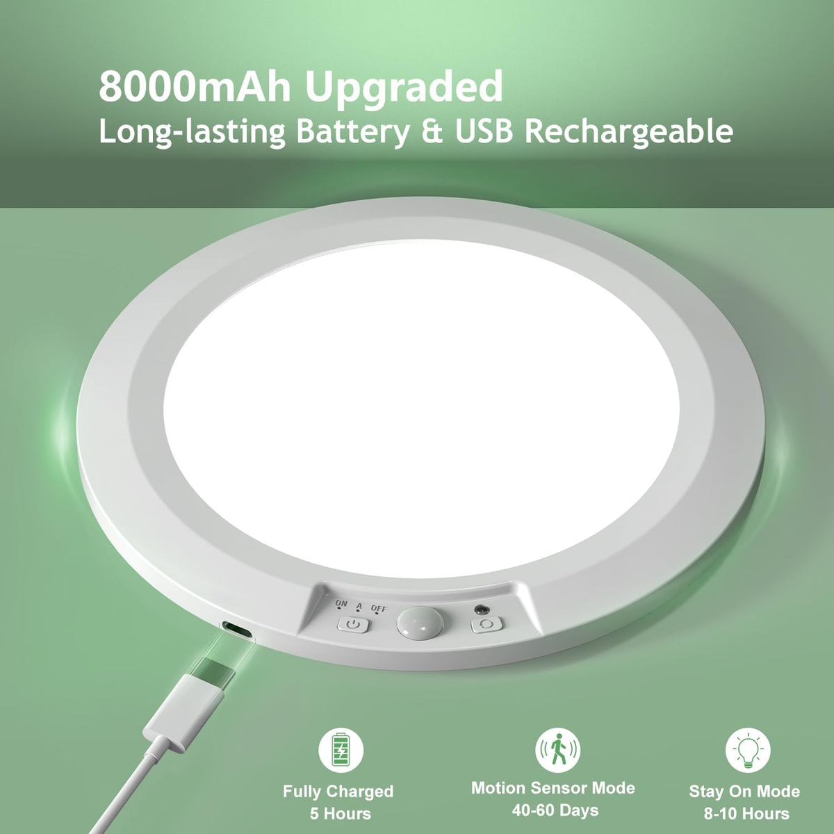 Rechargeable motion-sensor ceiling light with remote, view 2