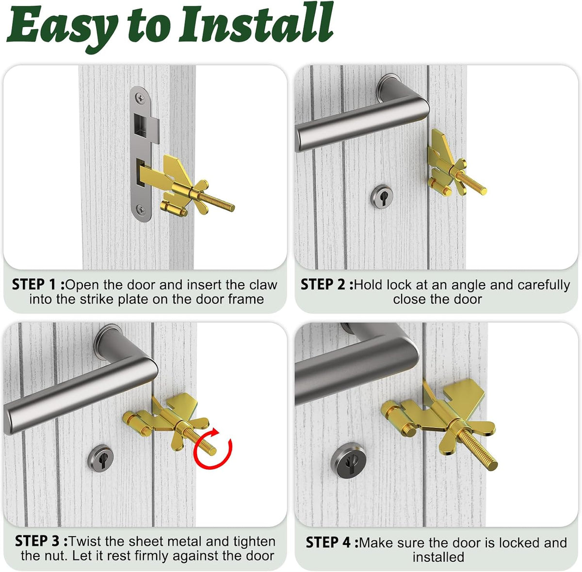 1 PCS Gold Portable Door Lock,Heavy-Duty Portable Door Lock for Home, Travel, Hotels, Apartments